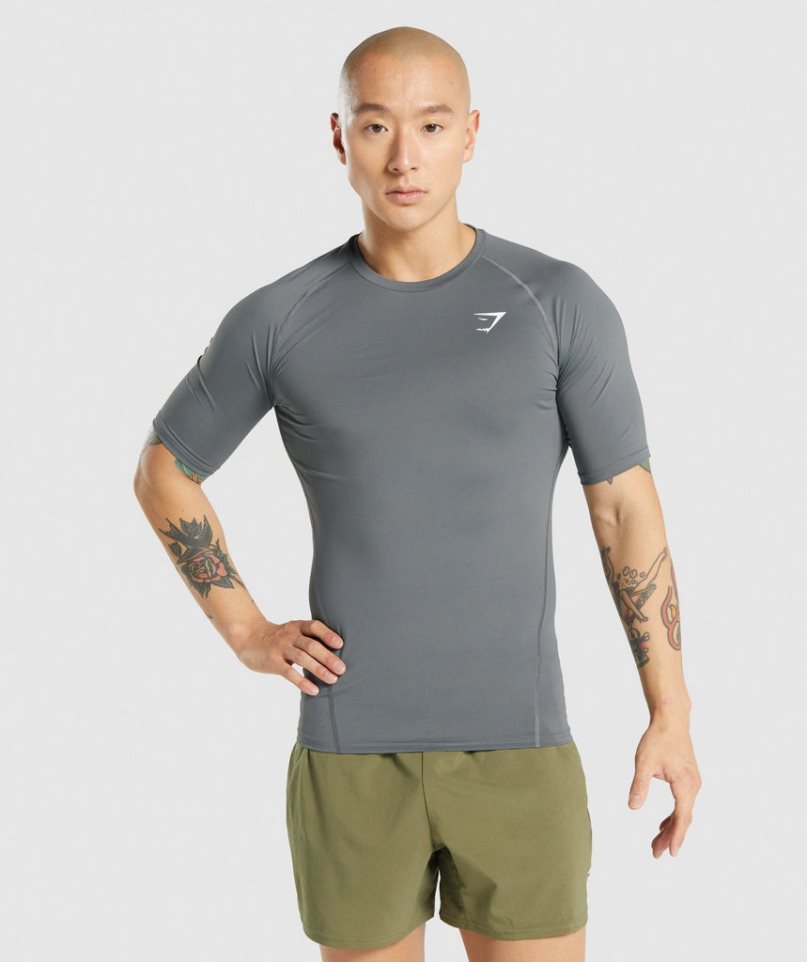 Men\'s Gymshark Element Baselayer T-Shirts Grey | NZ 6QHGEM